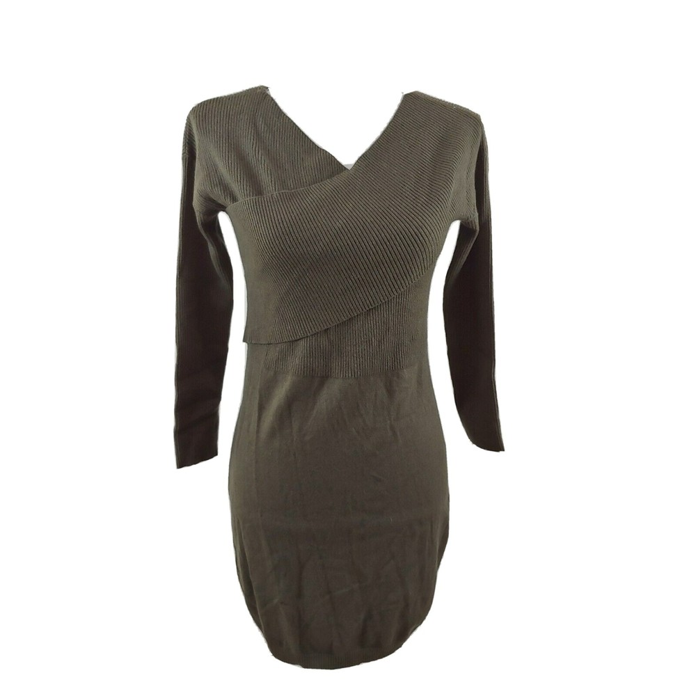 ASOS Sweater Nursing Dress 8 Petite Long Sleeve Green Gray Stretchy Medium
